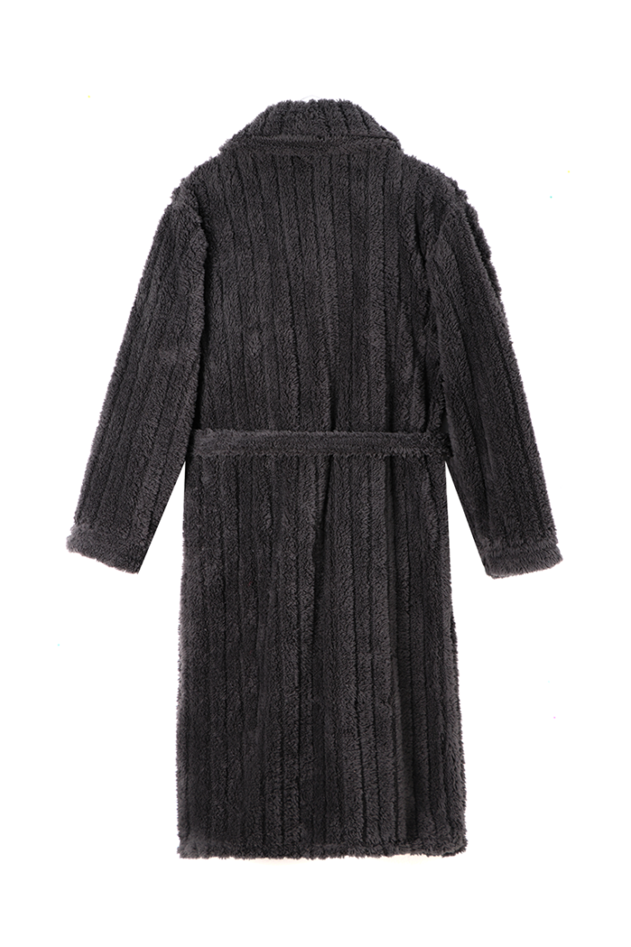 Comfyhome Men‘s Fluffy Warm Striped Jacquard Sherpa Fleece Collar Long Winter Robe - Image 2