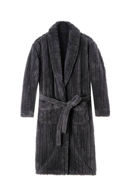 Comfyhome Men‘s Fluffy Warm Striped Jacquard Sherpa Fleece Collar Long Winter Robe
