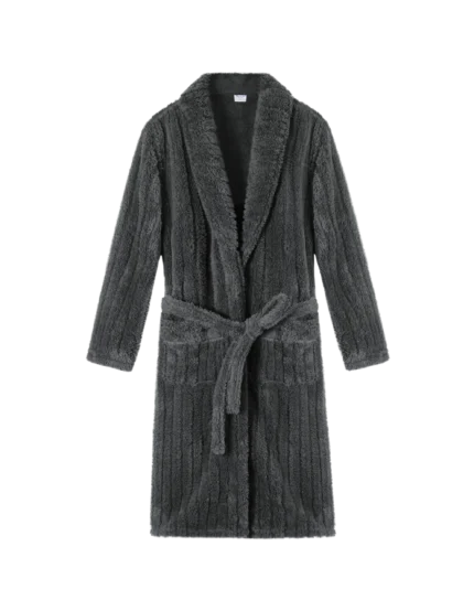 Comfyhome Men‘s Fluffy Warm Striped Jacquard Sherpa Fleece Collar Long Winter Robe