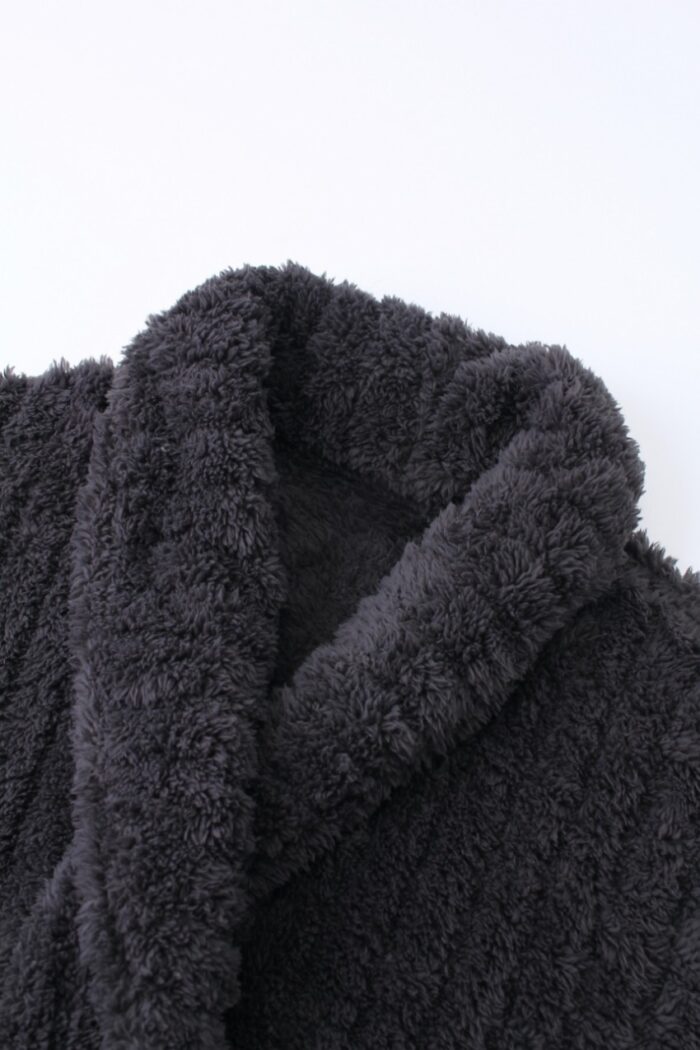 Comfyhome Men‘s Fluffy Warm Striped Jacquard Sherpa Fleece Collar Long Winter Robe - Image 3