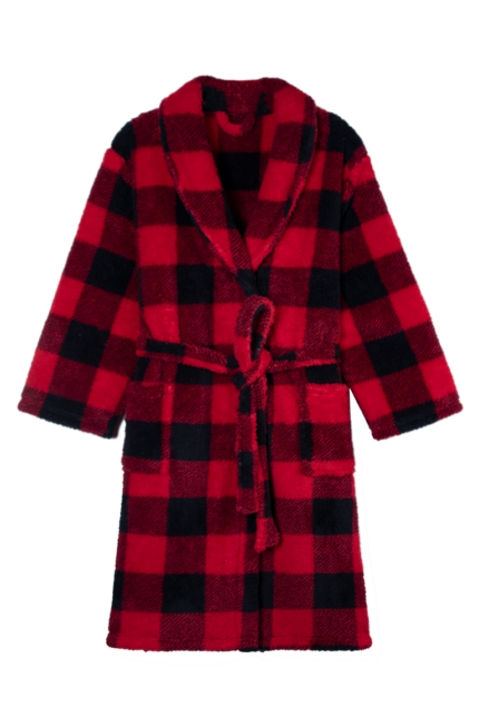 Comfyhome Women‘s Ultra Soft Check Printed Sherpa Fleece Collar Thickness Winter Robe
