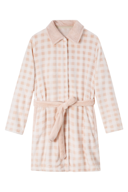 Comfyhome Women‘s Warm Check Printed Flannel Fleece Lapel Zipper Winter Housecoat