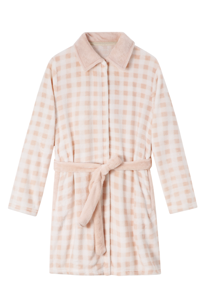 Comfyhome Women‘s Warm Check Printed Flannel Fleece Lapel Zipper Winter Housecoat - Image 1