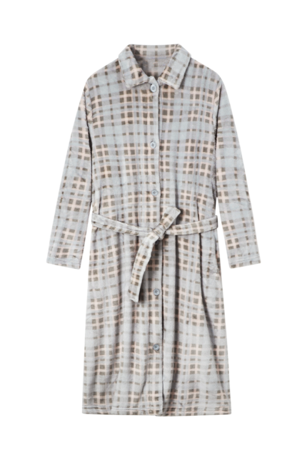 Comfyhome Women‘s Warm Check Printed Flannel Fleece Lapel Button Winter Housecoat