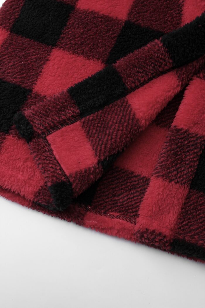 Comfyhome Women‘s Ultra Soft Check Printed Sherpa Fleece Collar Thickness Winter Robe - Image 4