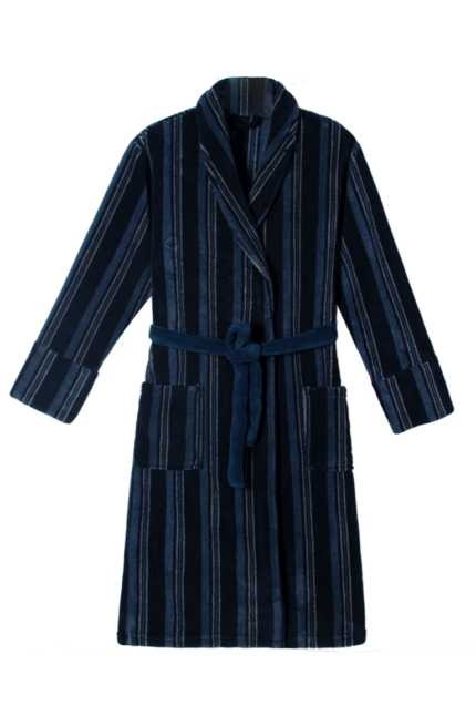 Comfyhome Men‘s Stripe Printed Coral Fleece Plush Collar Winter Robe