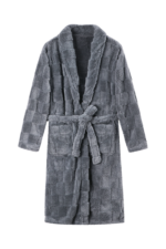 Comfyhome Men‘s Fluffy Grey Check Jacqaurd Sherpa Fleece Collar Winter Robe