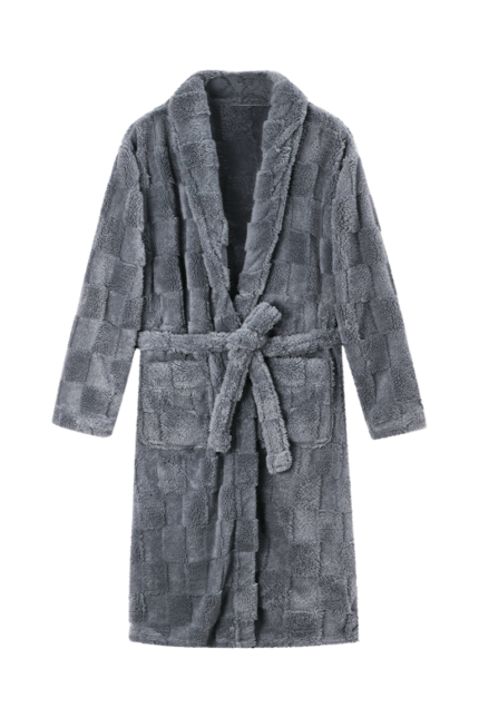 Comfyhome Men‘s Fluffy Grey Check Jacqaurd Sherpa Fleece Collar Winter Robe