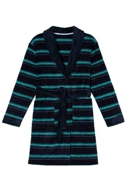 Comfyhome-Men‘s-Ultra-Soft-Stripe-Printed-Coral-Fleece-Collar-Winter-Robe