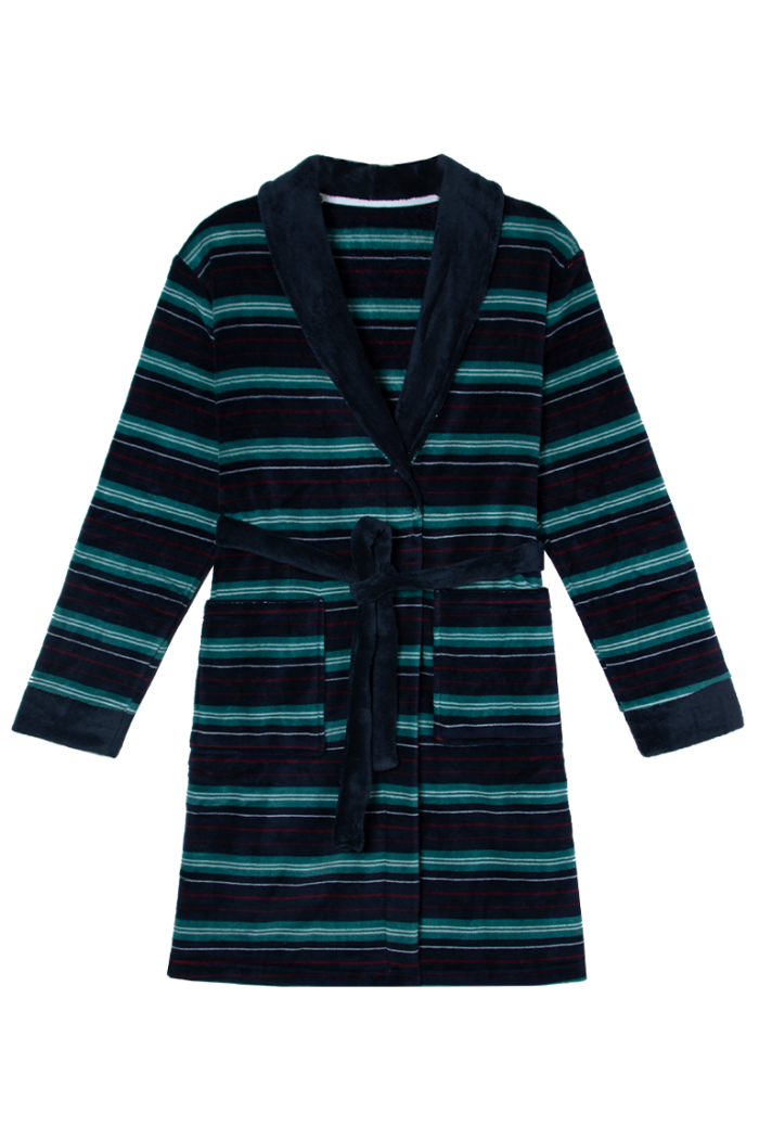 Comfyhome-Men‘s-Ultra-Soft-Stripe-Printed-Coral-Fleece-Collar-Winter-Robe - Image 1