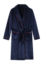 Comfyhome Men‘s Navy Plush Flannel Fleece Shawl Collar Winter Robe With Satin Pane