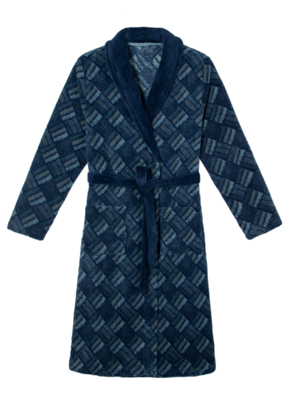 Comfyhome Men‘s Mix Check Plush Coral Fleece Shawl Collar Winter Robe