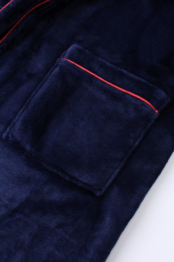 Comfyhome Men‘s Navy Plush Flannel Fleece Shawl Collar Winter Robe With Satin Pane - Image 3
