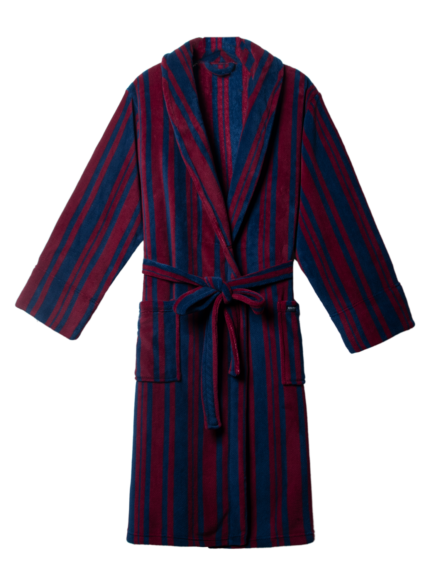 Comfyhome Men‘s Red and Navy Stripe Plush Coral Fleece Shawl Collar Winter Robe With Patch Pocket