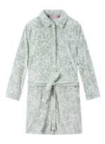 Comfyhome Women‘s Green Flowers Plush Coral Fleece Zipper Winter Housecoat