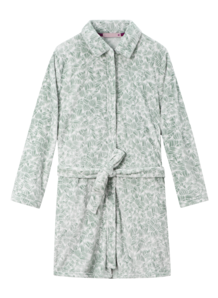 Comfyhome Women‘s Green Flowers Plush Coral Fleece Zipper Winter Housecoat