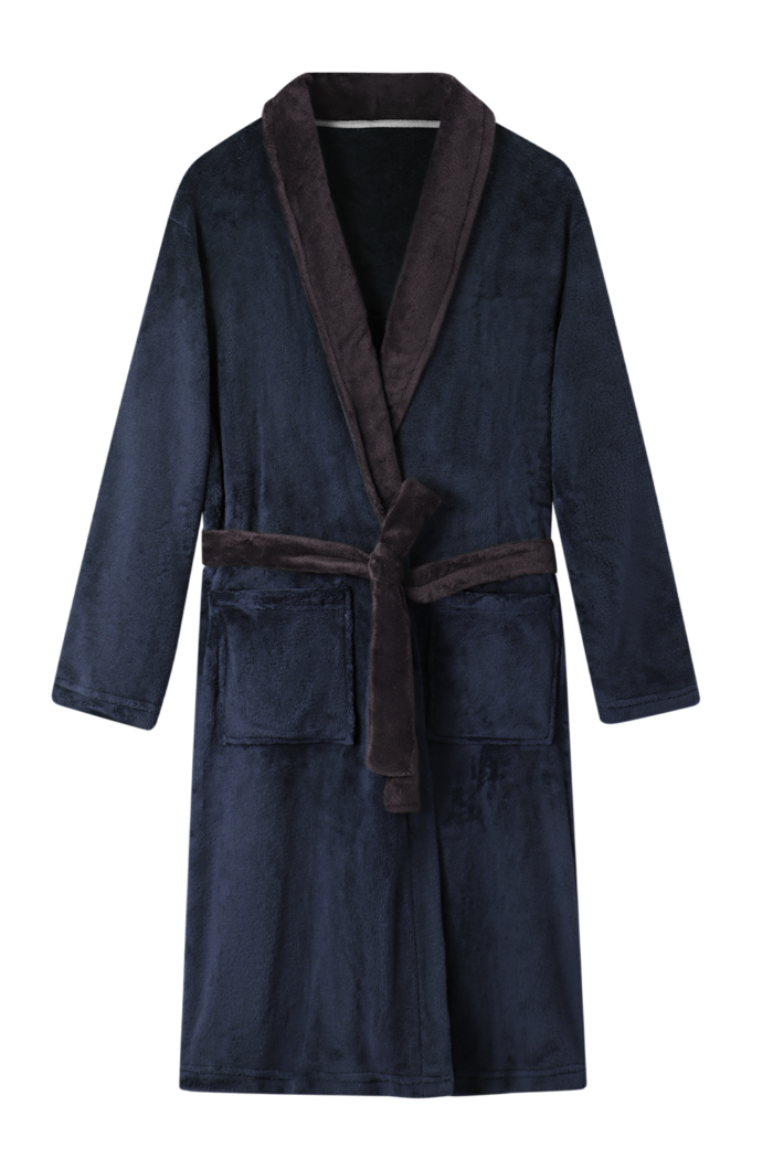 Comfyhome Men‘s Navy Plush Coral Fleece Shawl Collar Winter Robe.png - Image 1