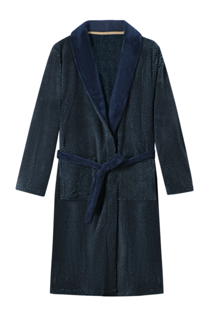 Comfyhome Men‘s Navy Herringbone Plush Coral Fleece Shawl Collar Winter Robe