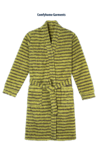 Comfyhome Women’s Green Stripe Premium Fleece Kimono Robe, Ultra Soft Winter Lounge Bathrobe with Waist Tie and Pockets