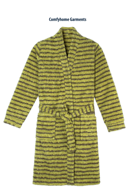 Comfyhome Women’s Green Stripe Premium Fleece Kimono Robe, Ultra Soft Winter Lounge Bathrobe with Waist Tie and Pockets