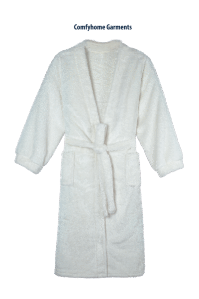Comfyhome Women’s White Sherpa Fleece Kimono Robe Super Soft Winter Lounge Sleepwear with Waist Tie and Pockets