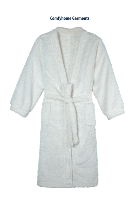 Comfyhome Women’s White Sherpa Fleece Kimono Robe Super Soft Winter Lounge Sleepwear with Waist Tie and Pockets
