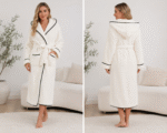 Women's Plush Hooded Bathrobe, Ultra Soft Fleece Robe with Hood, Long Warm Spa Robe, Fluffy Sherpa Bathrobe with Belt & Pockets, Cozy Winter Housecoat - 图片 2