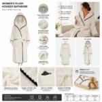 Women's Plush Hooded Bathrobe, Ultra Soft Fleece Robe with Hood, Long Warm Spa Robe, Fluffy Sherpa Bathrobe with Belt & Pockets, Cozy Winter Housecoat - 图片 3